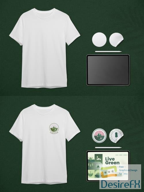 Adobestock - Eco Tshirt Mockup with Tablet and Sticker 441407760