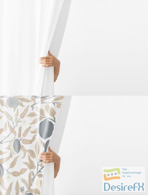 Adobestock - Hand Opening a White Curtain Mockup 435658902