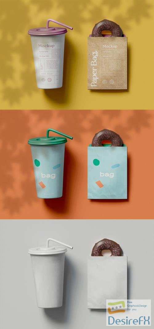 Adobestock - Paper Cup with Bag and Donut Mockup 427702238
