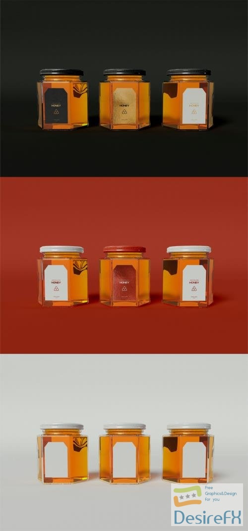 Adobestock - three Honey Jars Mockup 442175820