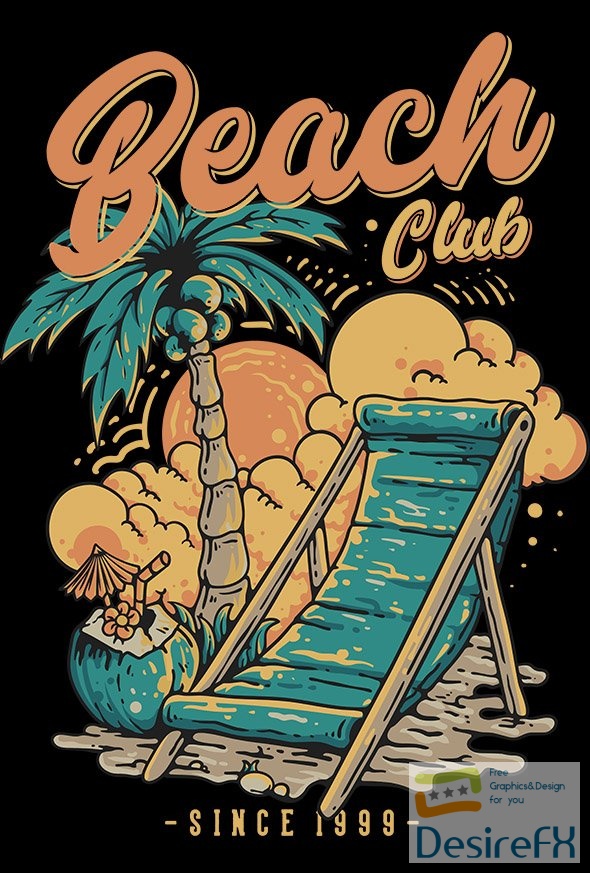 Beach Club With Beach Seat Vector Illustration - K7TQ924