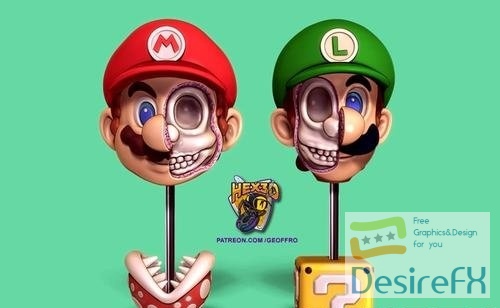 Hex3D - Mario Luigi Zombie Head Set 3D Print