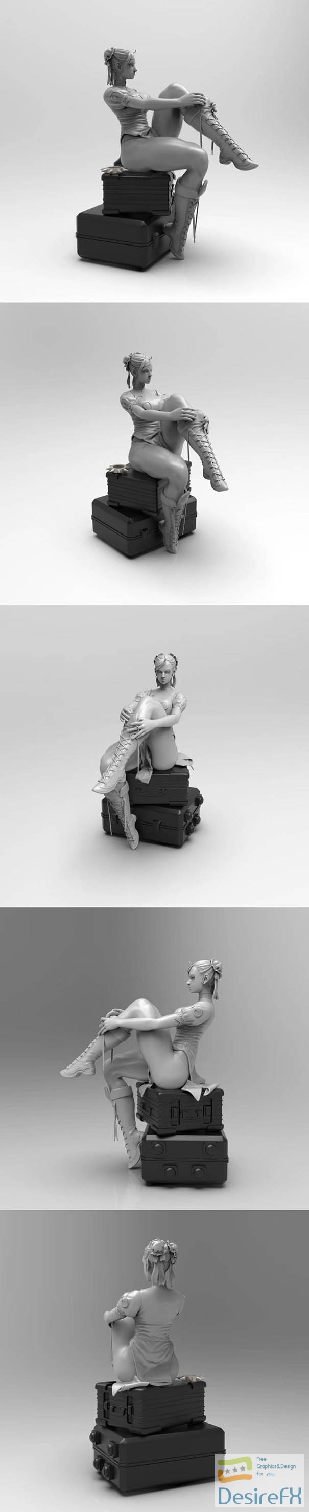 Hot Chun li sit on the luggage – 3D Print
