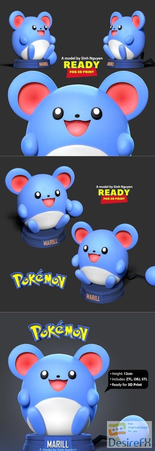Marill - Pokemon Fanart 3D Print