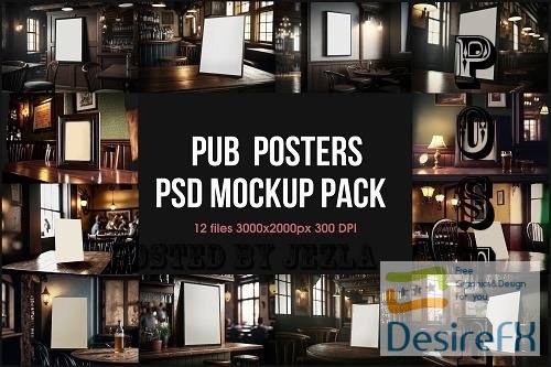 Pub Posters PSD Mockup Pack, Bar Banner PSD Template - 2481840