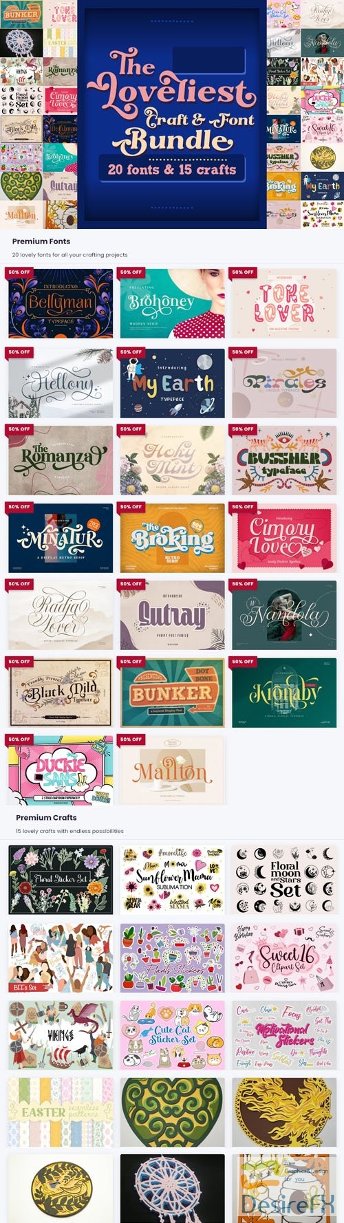 The Loveliest Bundle - 20 Premium Fonts & 15 Premium Crafts