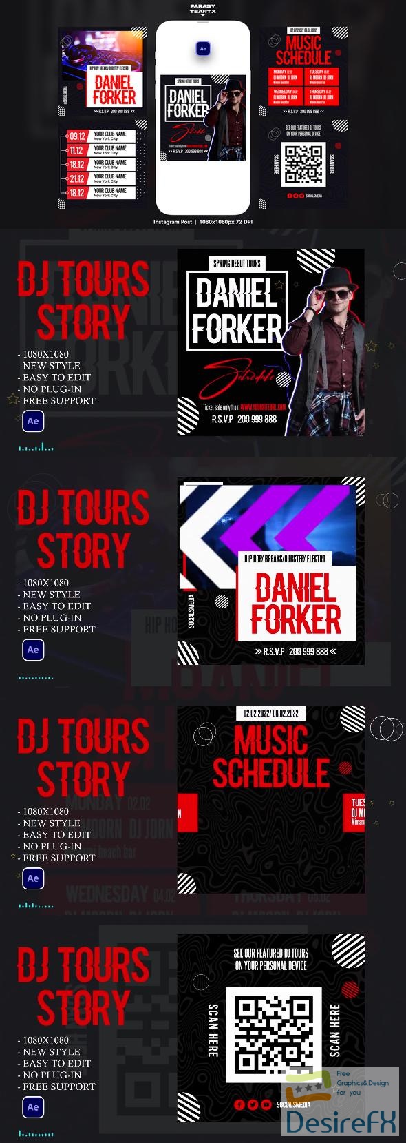 VideoHive DJ tours party Instagram Post Template 43896323