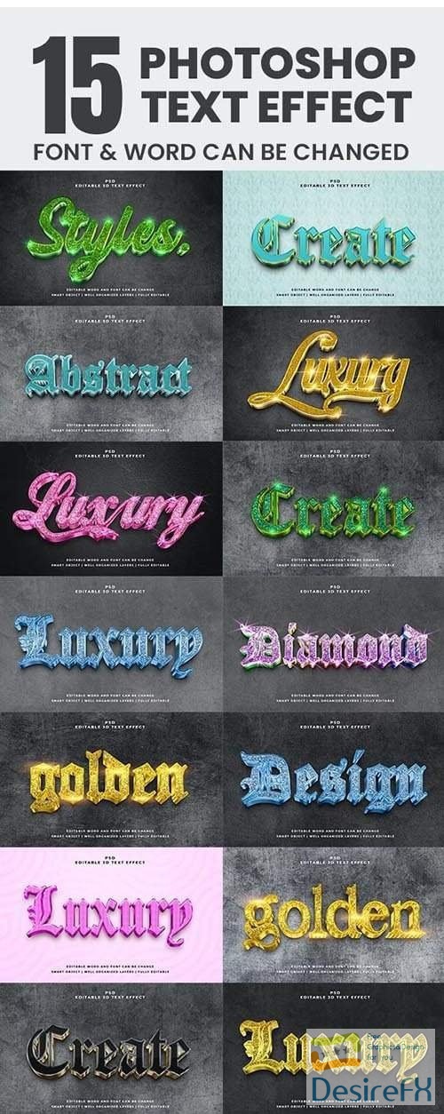 15 Photoshop Editable 3d Text Effect Style Pack