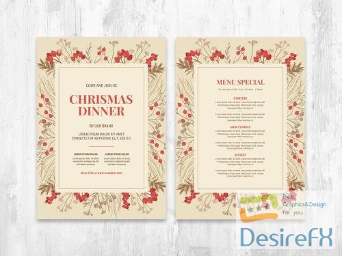 Adobestock - Christmas Menu Layout with Rustic Foliage and Red Berries 395376099