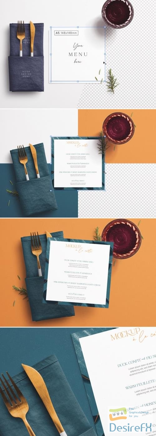 Adobestock - Table Small Square Menu with Cutleries, Napkin, Drink, and Herbs 391585525