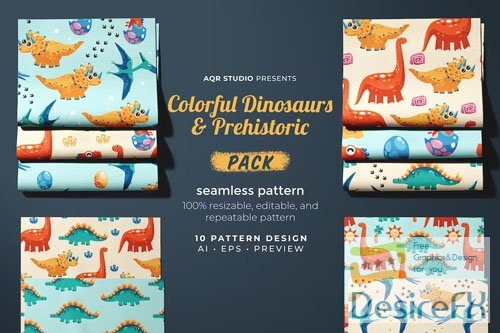 Colorful Dinosaurs - Seamless Pattern