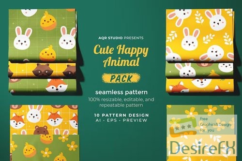 Cute Happy Animal - Seamless Pattern