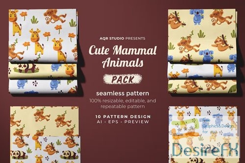 Cute Mammal Animals - Seamless Pattern