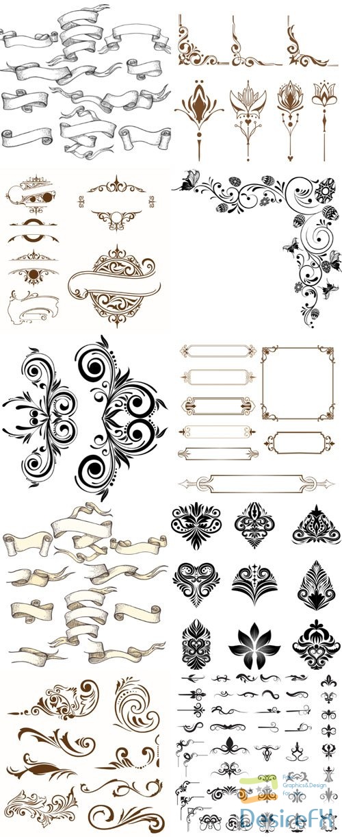 Decorative curls, frame, dividers, line, scrolls, patterns, borders, floral, design elements, calligraphic, ornaments, hand drawn vector set