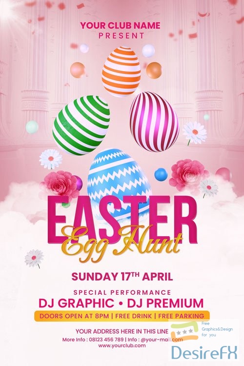 Easter day egg hunt celebration for social media post or psd flyer invitation