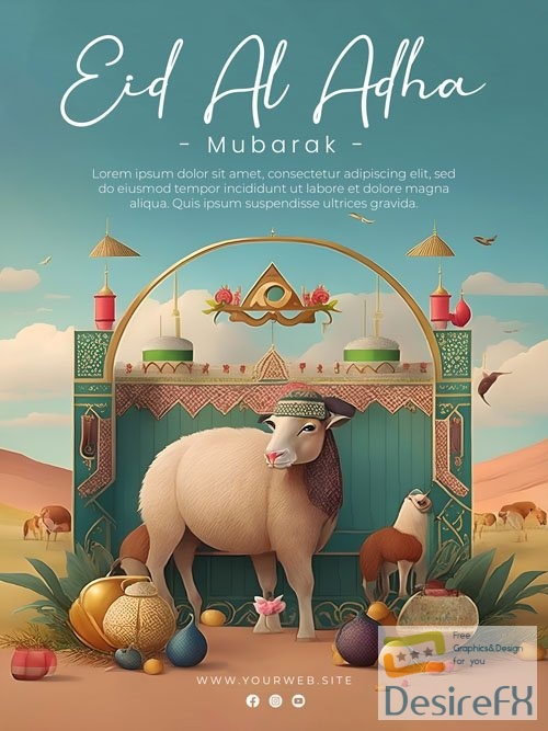 Eid al adha greeting psd design poster template