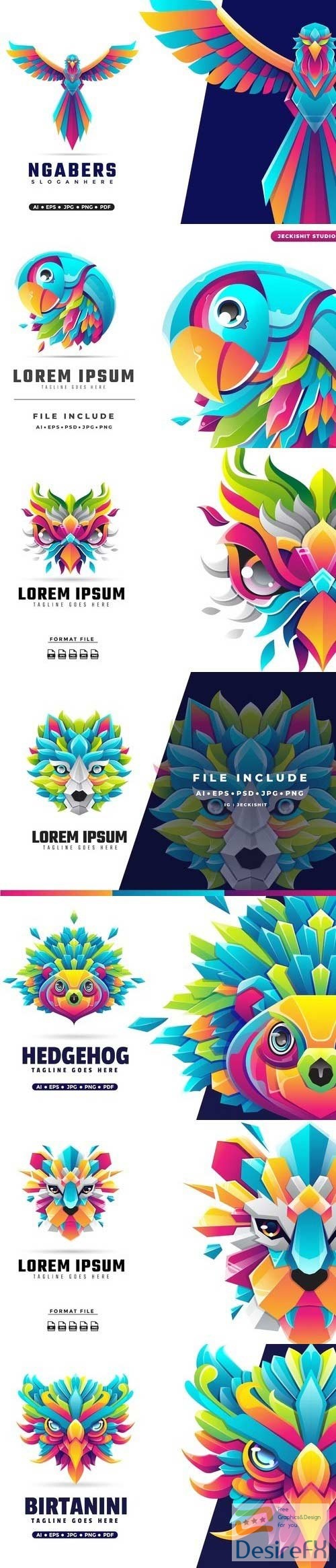 Gradient logo vector set vol 1, Bird, Dog, Eagle, Hedgehog, Lion, Owl, Parrot