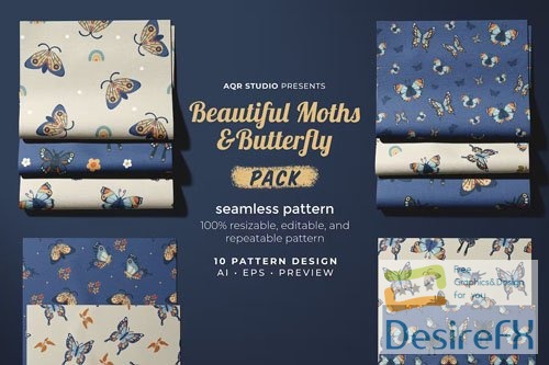 Moths and Butterfly - Seamless Pattern