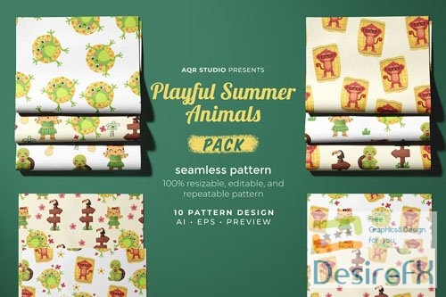 Playful Summer Animals - Seamless Pattern