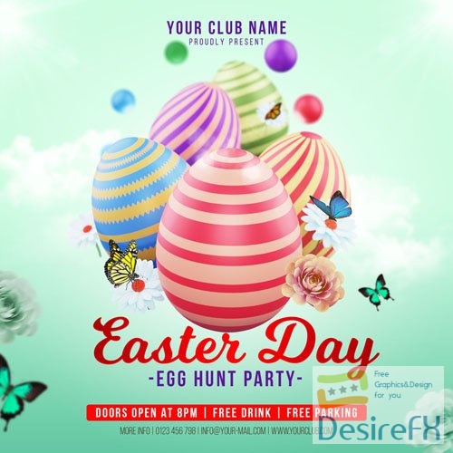 PSD easter day egg hunt celebration for social media post