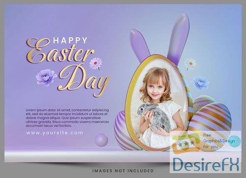 PSD happy easter day celebration with photo mockup greeting flyer template