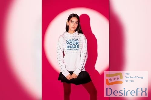 Pullover Hoodie Mockup Featuring a Serious Woman