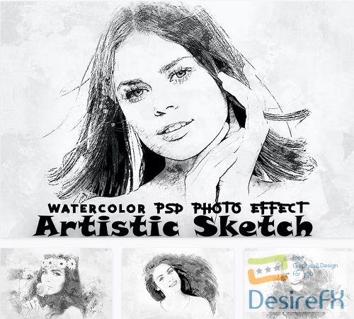 Realistic Pencil Watercolor Photo Template PSD - XBBDZF7