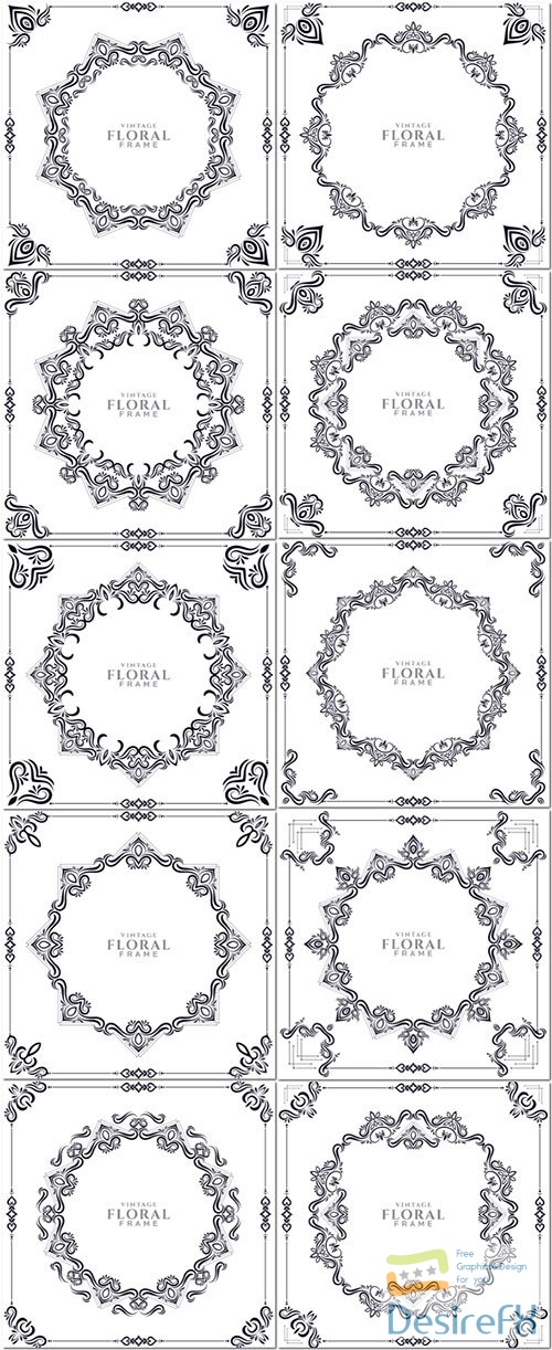 Royal vintage floral frame design vector abstract  decor background