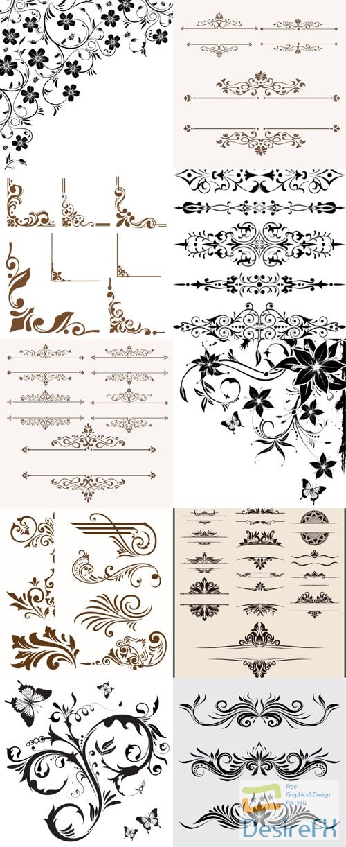 Scrolls, frame, dividers, curls, line, patterns, borders, floral, design elements, calligraphic, ornaments, decorative hand drawn vector set