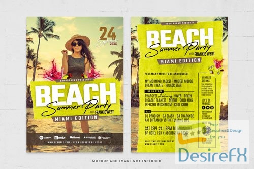 Summer beach party flyer template in bright vibrant theme