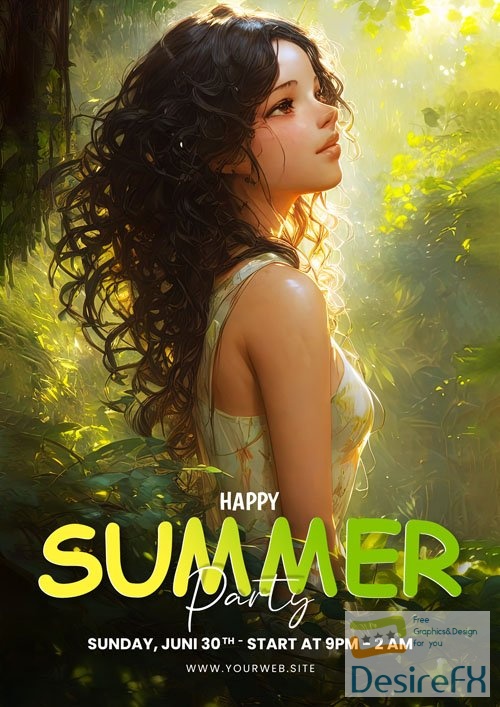 Summer psd poster with anime girl