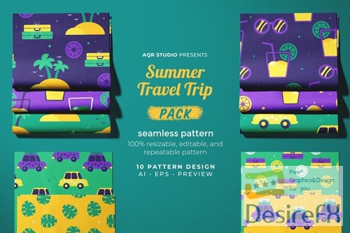 Summer Travel Trip - Seamless Pattern