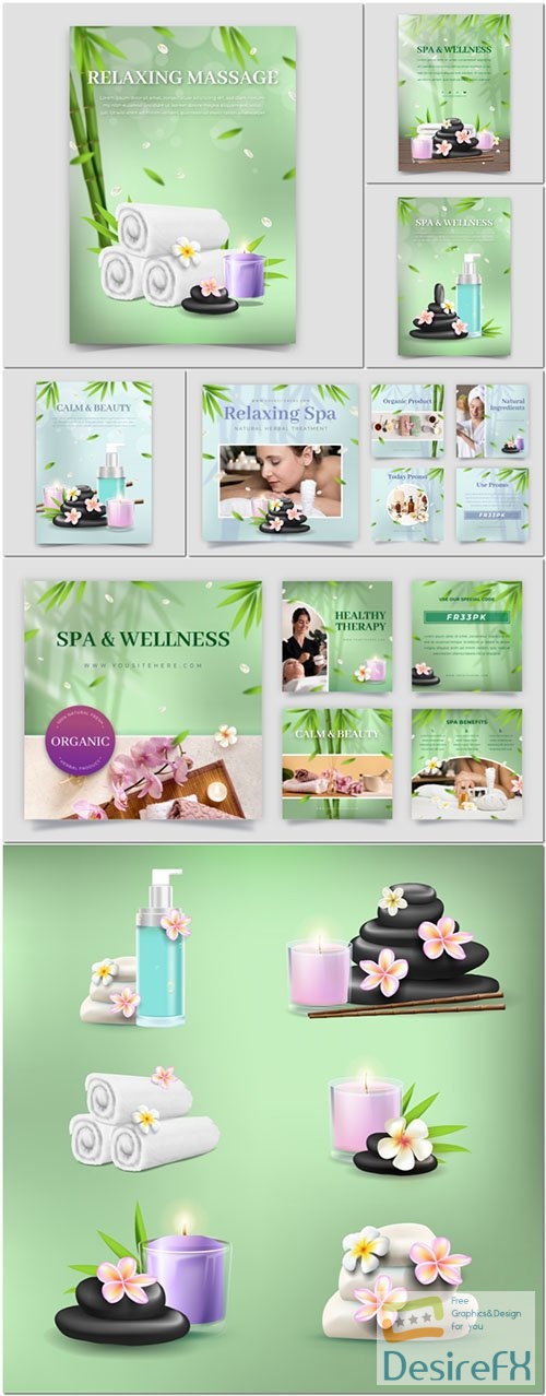 Vector wellness and spa template,  spa elements design set
