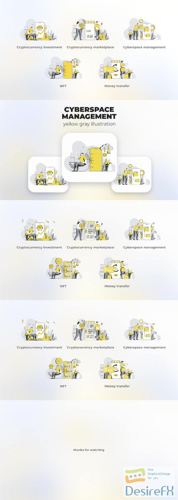 VideoHive Cyberspace Management - Yellow Gray Flat Illustration 44638039