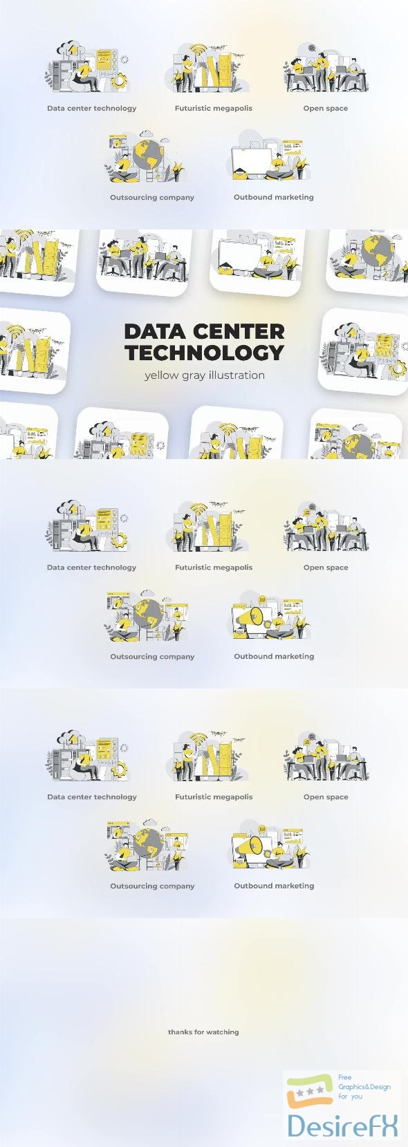 VideoHive Data Center Technology - Yellow Gray Flat Illustration 44638057