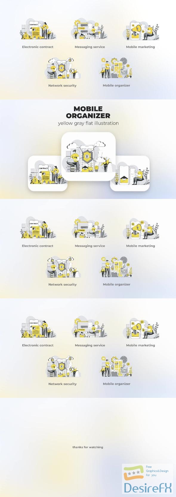 VideoHive Mobile Organizer - Yellow Gray Flat Illustration 44638116
