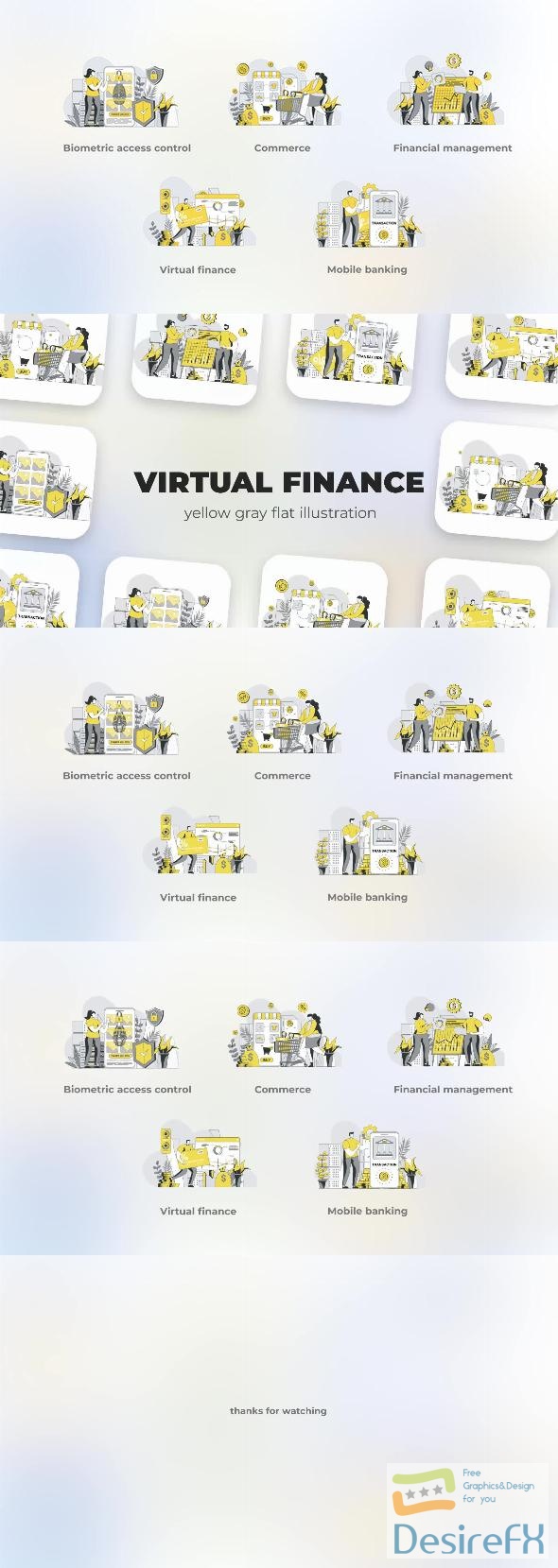 VideoHive Virtual Finance - Yellow Gray Flat Illustration 44638131