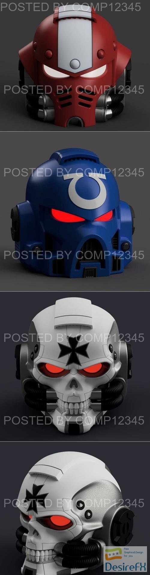 WH40K - Space Marine Helmet and Chaplain Helmet and Primaris Hellblaster Helmet 3D Print