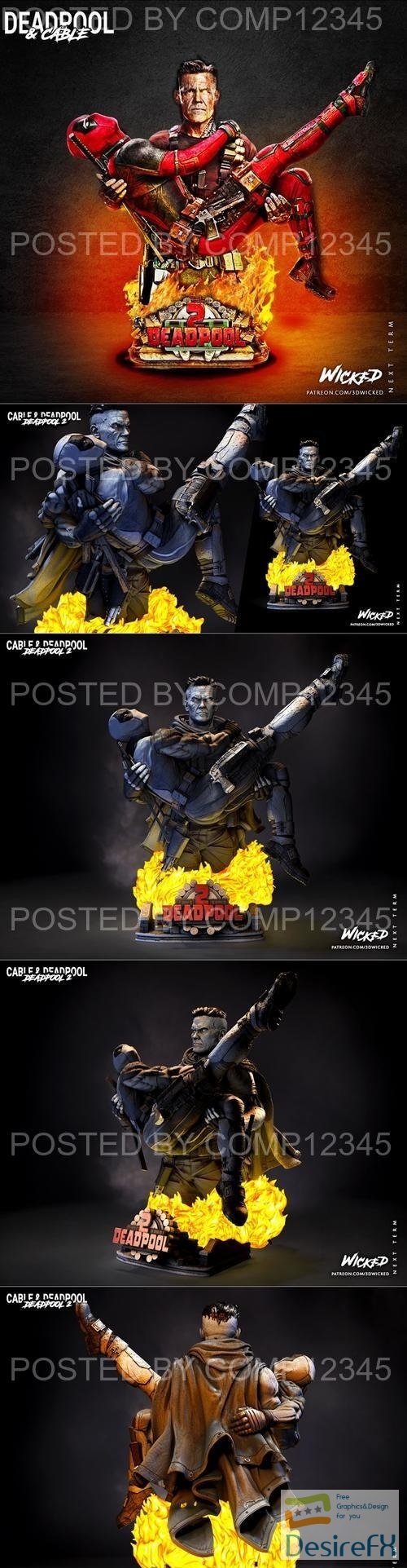 Wicked - Marvel Deadpool and Cable Bust 3D Print