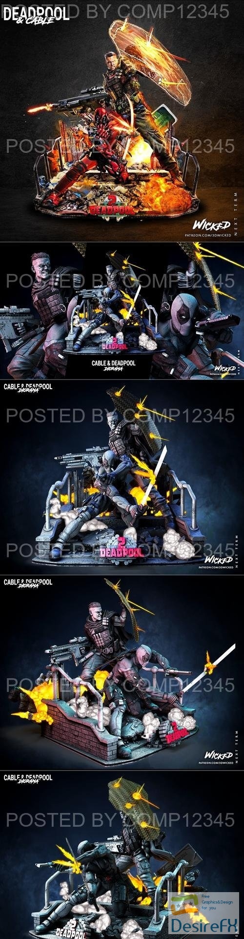 Wicked - Marvel Deadpool and Cable Diorama Complete 3D Print