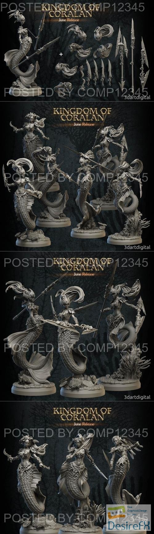 3DArtDigital - Kingdom of Coralan - Merfolk Warriors Female 3D Print