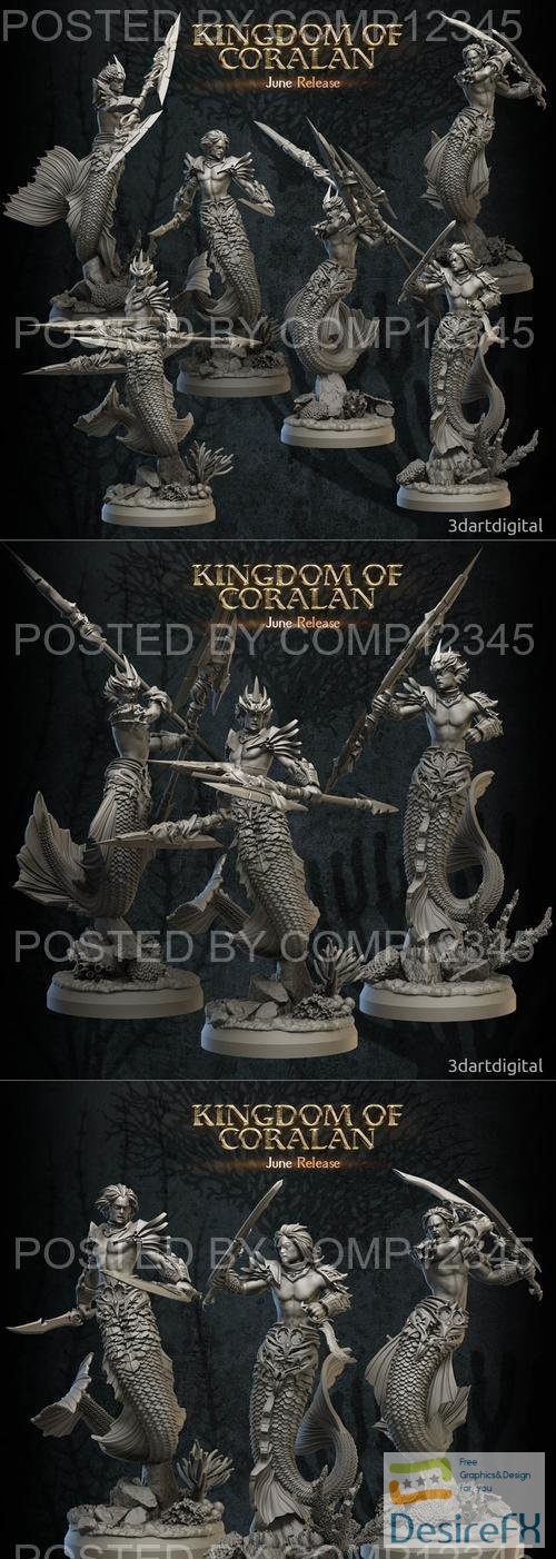 3DArtDigital - Kingdom of Coralan - Merfolk Warriors Male 3D Print