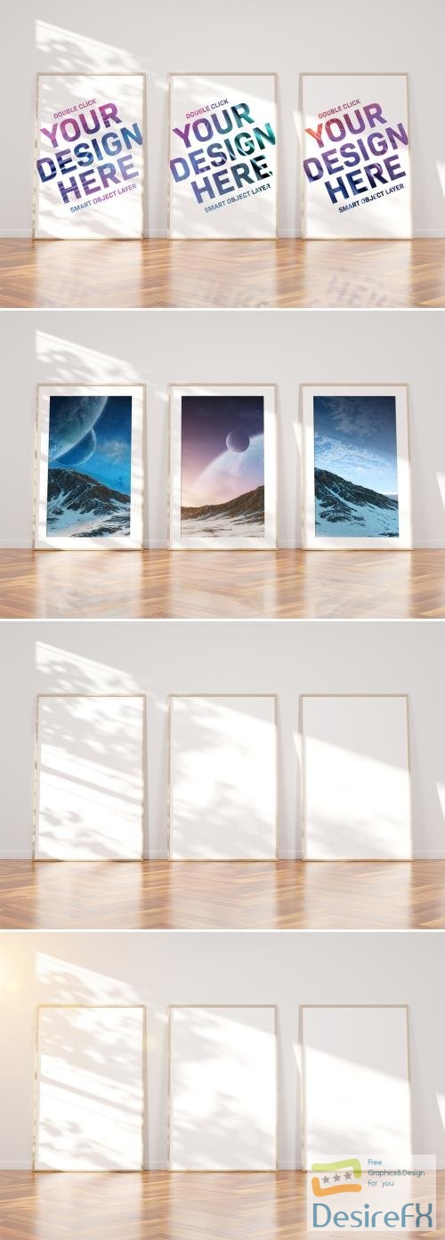 Adobestock - 3 Vertical Wooden Frames Laying in Interior Mockup 263752772