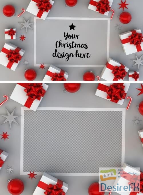 Adobestock - Christmas Card and Gifts on Gray Surface Mockup 230501555