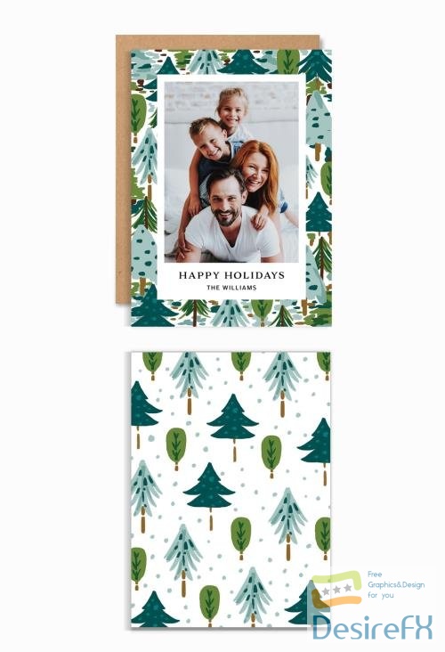 Adobestock - Holiday Card Layout with Christmas Trees 296618832