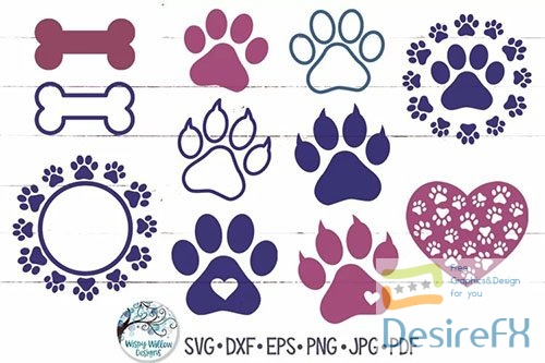 Animal Paw Prints, Cat and Dog design elements