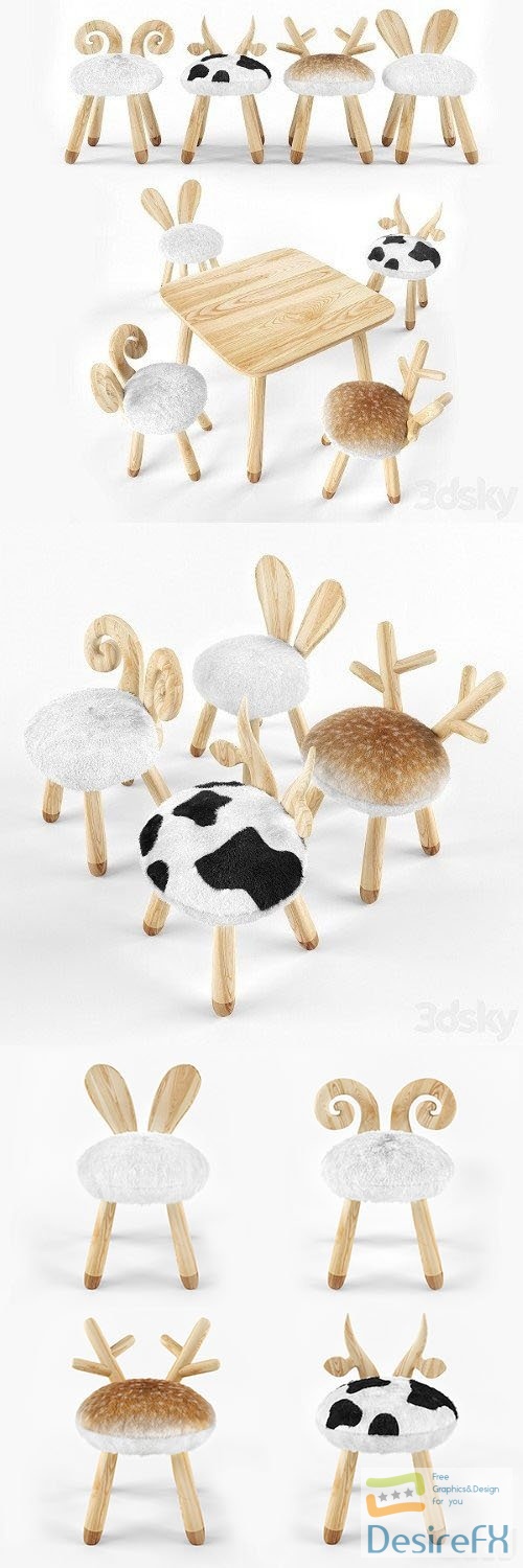 Animal Wooden Set - 3d model