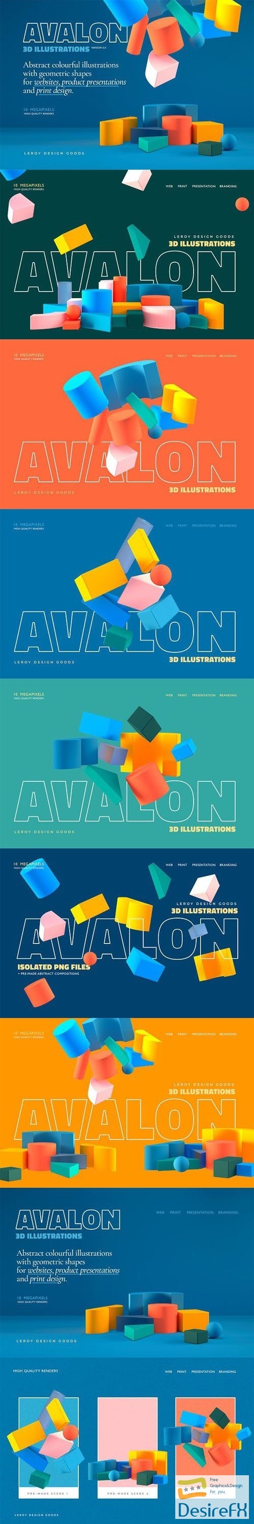 AVALON - 3D Abstract Shapes Illustrations v5|