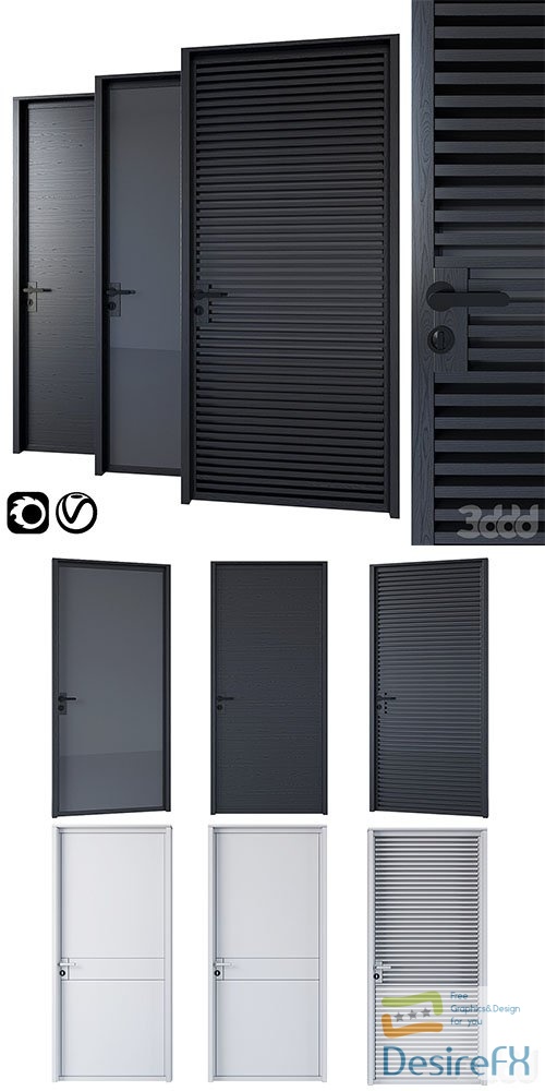 Black Modern Doors (panel, dark glass, openwork) - 3d model