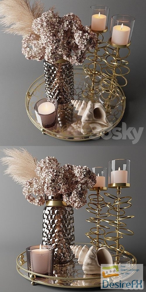 Bouquet of Dry Hydrangea and Pampas Grass With a Sink - 3d model